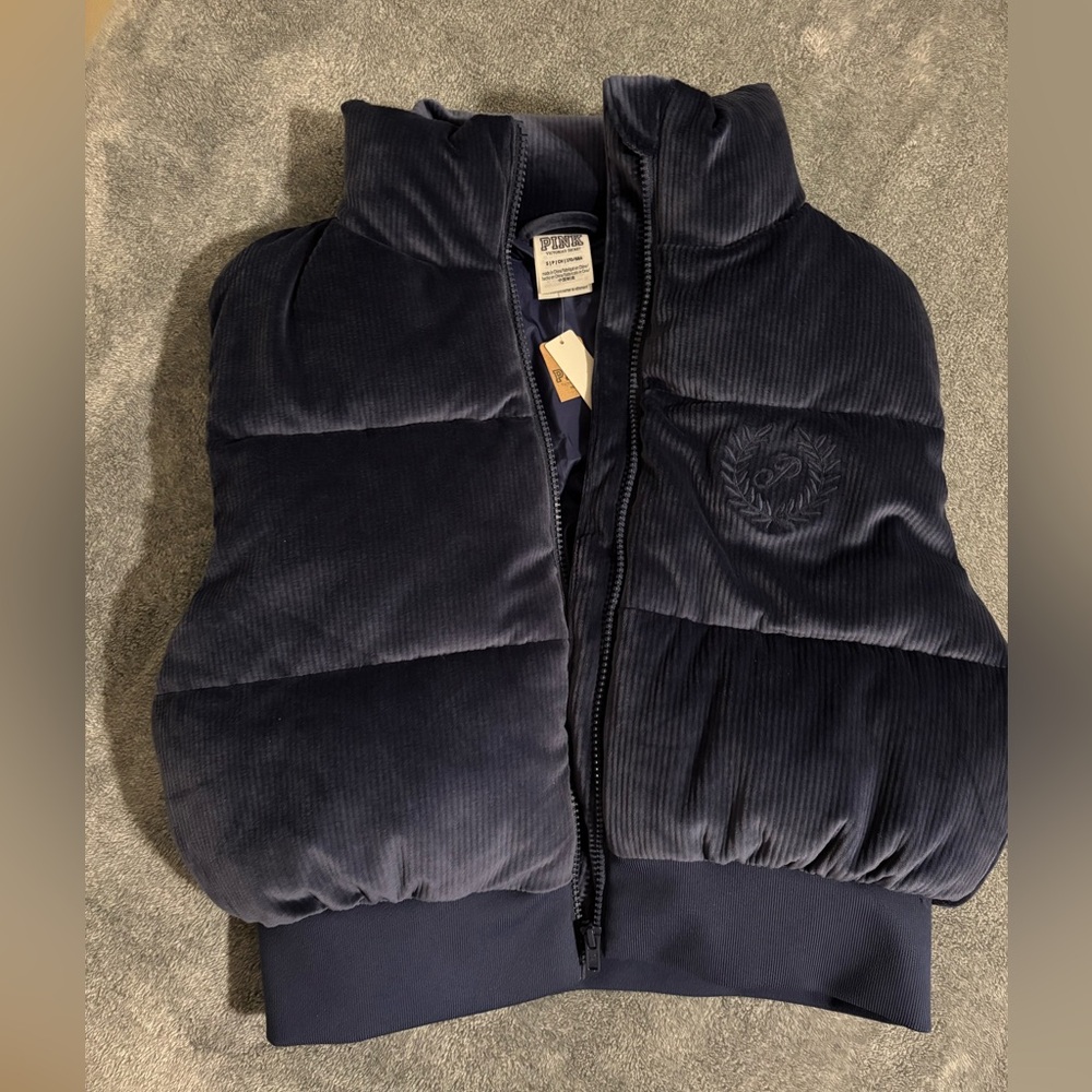 PINK Victoria's Secret Navy Blue Velvet Puffer Jacket